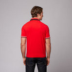 Button Pique Polo // Red + White + Black (XL)
