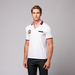 Button Pique Polo // White + Red + Black (XL)