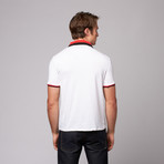 Button Pique Polo // White + Red + Black (XL)