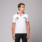 Button Pique Polo // White + Red + Black (XL)