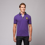 Patterned Collar Pique Polo // Purple + Navy Dot (XL)