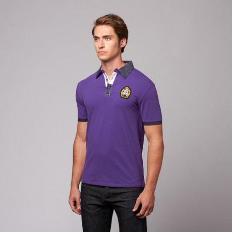 Patterned Collar Pique Polo // Purple + Navy Dot (XL)