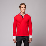 Long Sleeve Pique Polo // Red + Check (XL)