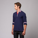 Long Sleeve Pique Polo // Navy + Gingham (S)