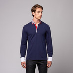 Long Sleeve Pique Polo // Navy + Gingham (S)