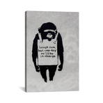 Laugh Now, Sandwich Board-Wearing Monkey // Banksy (26"W x 18"H x 0.75"D)