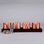 4-Pack Square Candles with Remote // Wood Tray + Stones