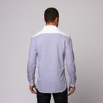 Ofo Stripe Button Up Shirt // White + Navy (L)