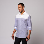 Ofo Stripe Button Up Shirt // White + Navy (M)