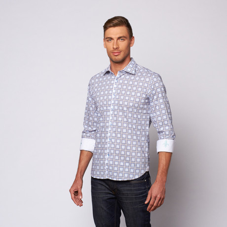 International Laundry // Square Pattern Button Up // Blue (S)