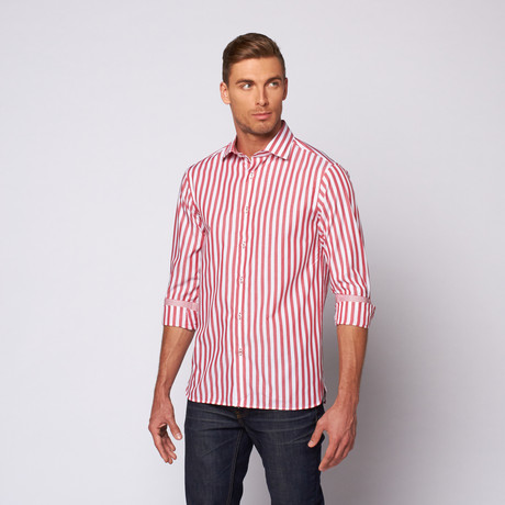 International Laundry // Medium Stripe Button Up Shirt // Red (S)