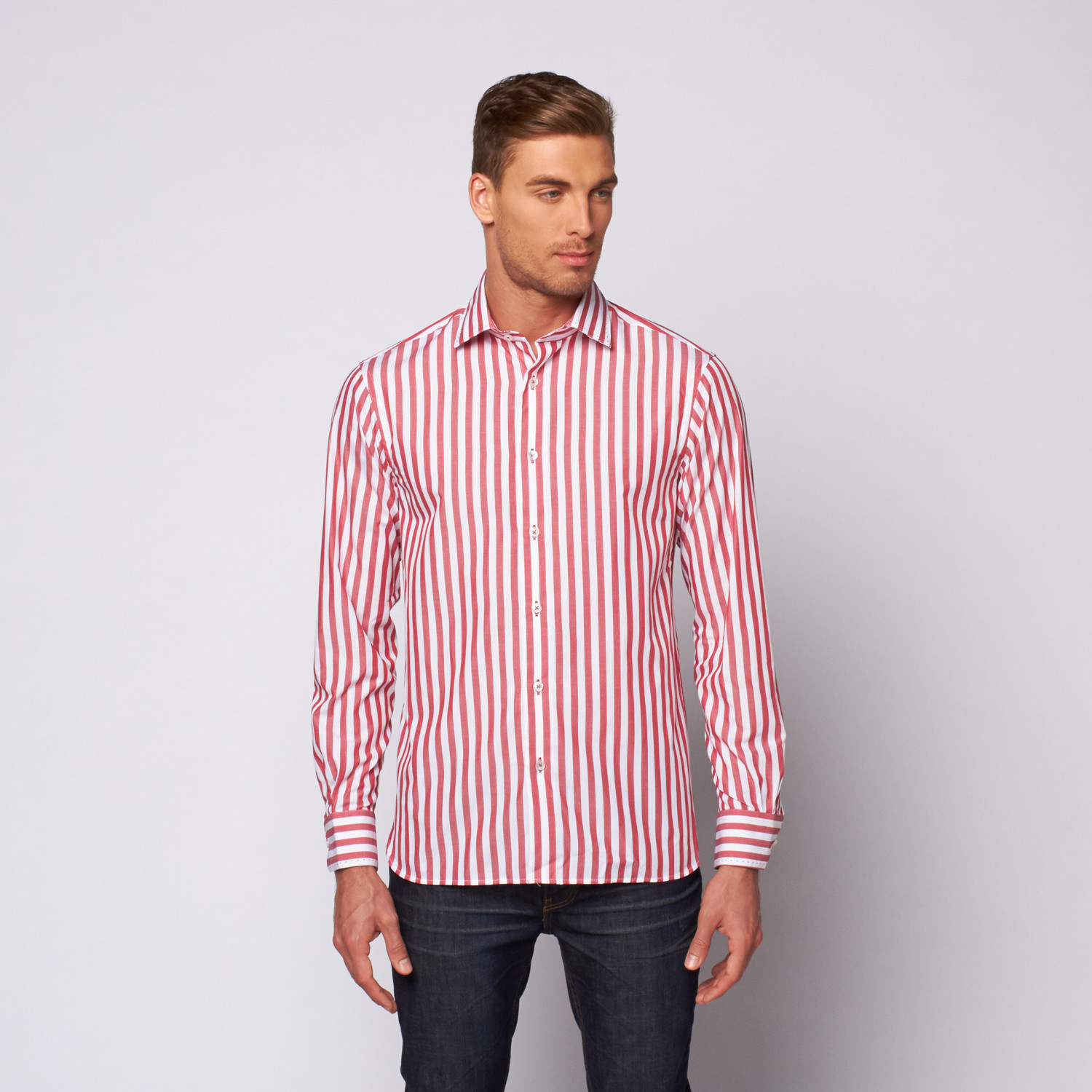 International Laundry // Medium Stripe Button Up Shirt // Red (XL ...