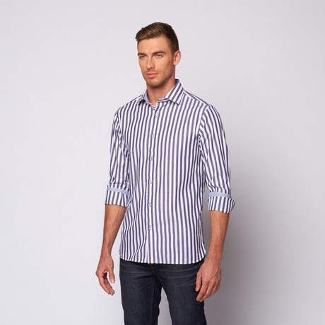 Medium Stripe Button Up Shirt // Navy (S)