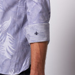 Thin Stripe + Abtract Print Button Up // Navy (L)