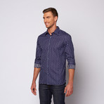 Floral Stripe Button Up Shirt // Navy (L)
