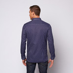 Floral Stripe Button Up Shirt // Navy (S)
