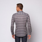 Soft Abstract Print Button Up Shirt // Grey + Red (XL)
