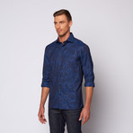 Large Paisley Button Up Shirt // Navy (M)