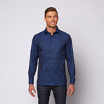 Large Paisley Button Up Shirt // Navy (S)