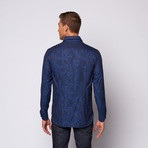 Large Paisley Button Up Shirt // Navy (S)