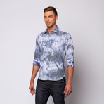 Thin Stripe Tie-Dyed Button Up Shirt // Blue (M)