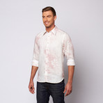 Floral Shadow Linen Button Up Shirt // Pink (L)