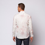 Floral Shadow Linen Button Up Shirt // Pink (L)