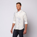 Floral Shadow Linen Button Up Shirt // Sky (3XL)