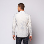 Floral Shadow Linen Button Up Shirt // Sky (XL)