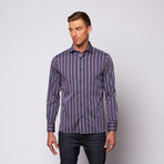 Abstract Stripe Button Up Shirt // Blue (2XL)