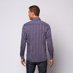 Abstract Stripe Button Up Shirt // Blue (L)