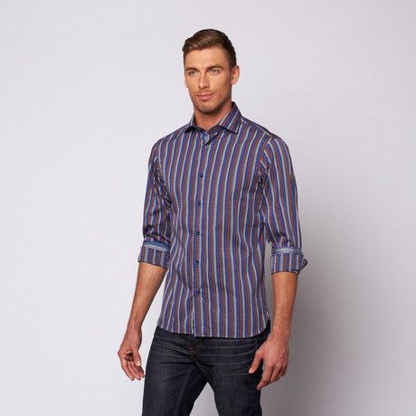 Abstract Stripe Button Up Shirt // Blue (S)