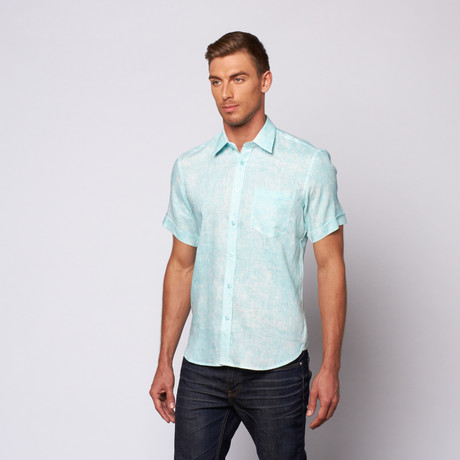Linen Button Up Shirt // Aqua (S)