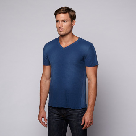 Raw Edge V-Neck Tee // Deep Ocean (S)