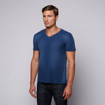 Raw Edge V-Neck Tee // Deep Ocean (XL)