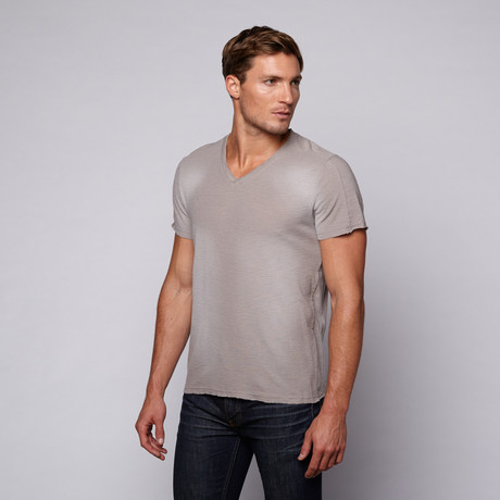 Raw Edge V-Neck Tee // Grey (S)