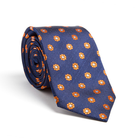 Floral Silk Tie // Navy + Orange