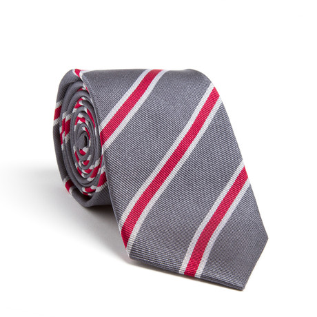 Striped Silk Tie // Grey + Red