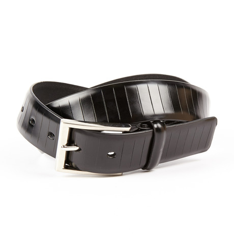 The John Horizontal Cut Leather Belt // Black (Small (32"- 34" Waist))