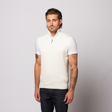 Ribbed Half Zip Vest // White (S)