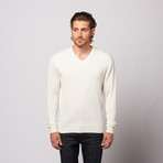 Ribbed V Neck Sweater // White (M)