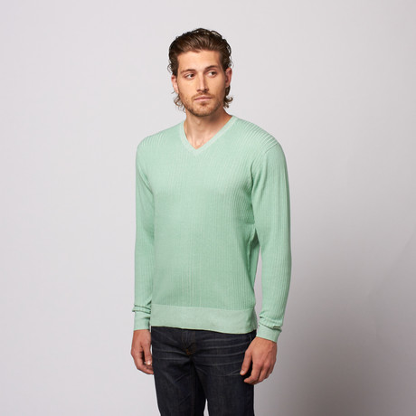 Ribbed V Neck Sweater // Sea Green (S)