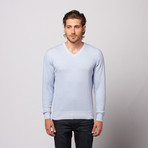Ribbed V Neck Sweater // Light Blue (S)
