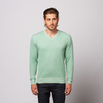 Ribbed V Neck Sweater // Sea Green (L)