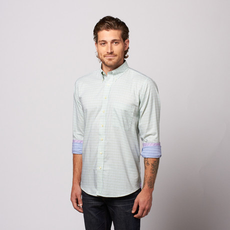 Grid Lines Button Up // Sea Green (S)