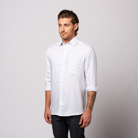 Grid Button Up // White + Blue (XS)