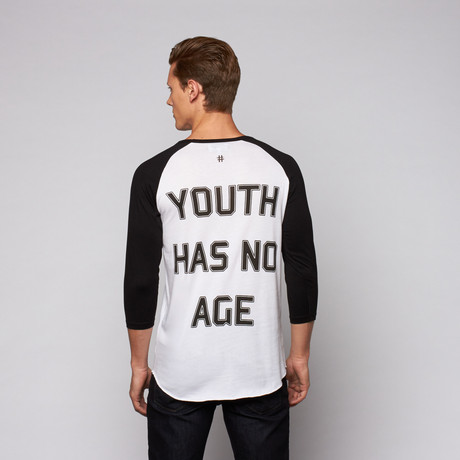 Youth Has No Age Raglan // White + Black (XS)