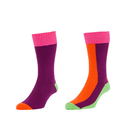 Fuchsia Color Block Sock Pack // Set of Two
