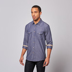 Jacquard Button Up Shirt // Navy (M)