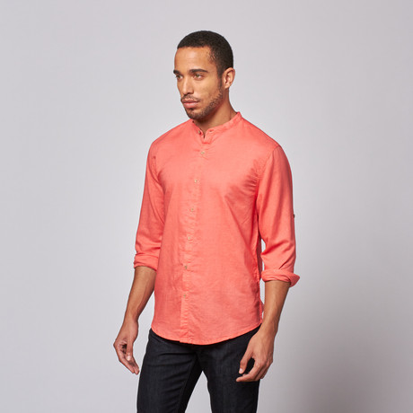 Banded Collar Shirt // Salmon (S)